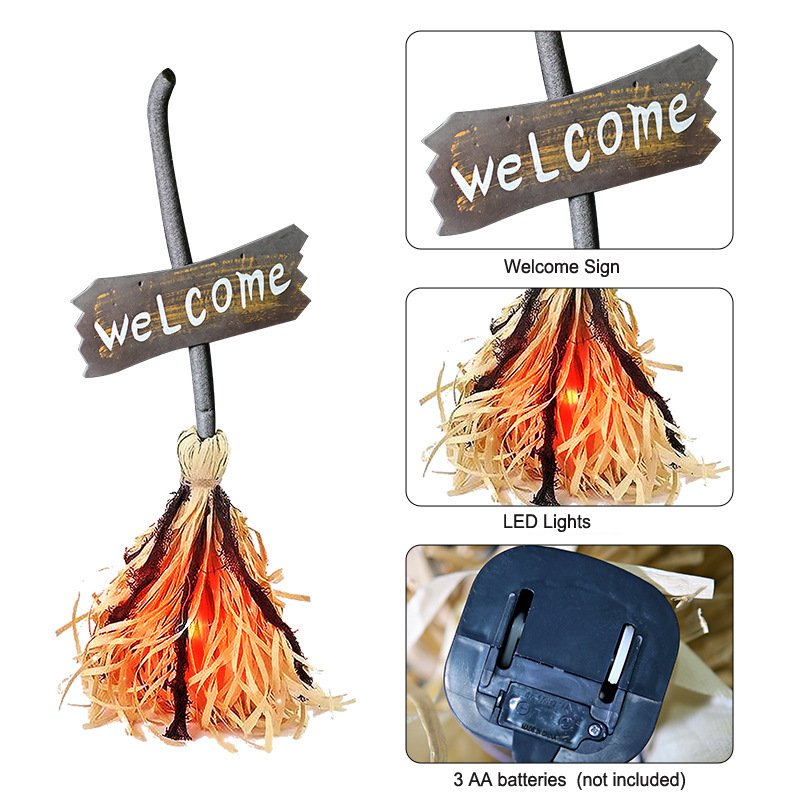 Halloween broom witch magic props glowing sound best-selling bar ghost house figurine electric broom - Image 3