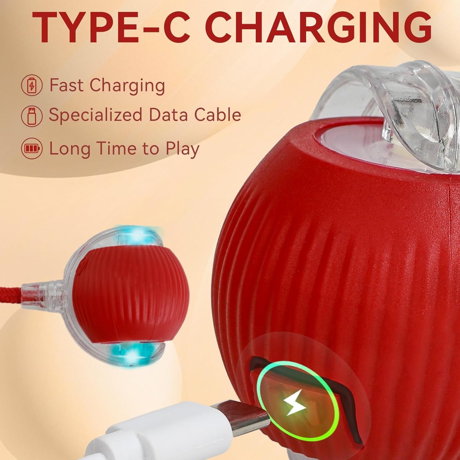 Interactive Electric Automatic Rolling Moving Rechargeable Self Play Stimulation Toy,Smart Pet Chase Ball with Speedy Tail Rope for Bored Indoor Cats Enrichment,stimulating Dogs Toy - Image 3