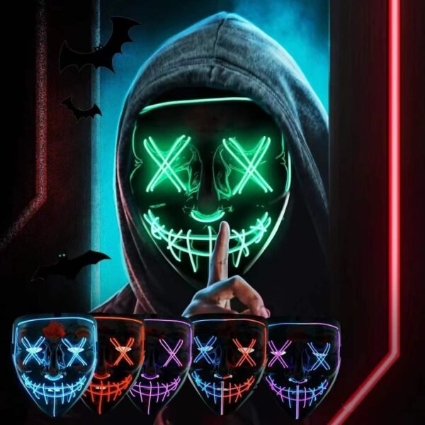 LED glowing black V-shaped mask, cold light Halloween mask, ghost step dance glowing mask