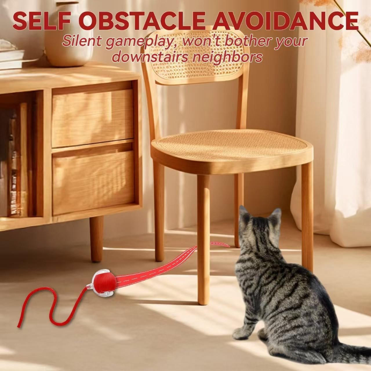 Interactive Electric Automatic Rolling Moving Rechargeable Self Play Stimulation Toy,Smart Pet Chase Ball with Speedy Tail Rope for Bored Indoor Cats Enrichment,stimulating Dogs Toy - Image 4