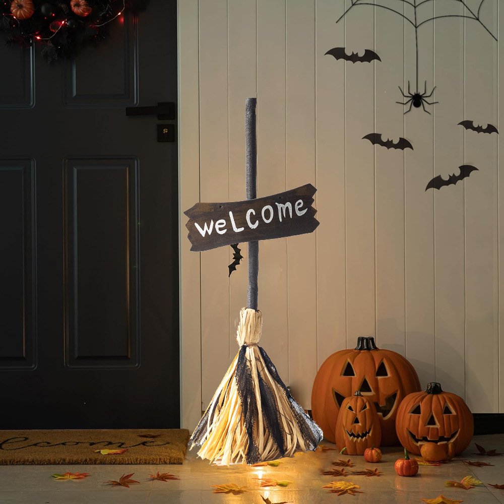 Halloween broom witch magic props glowing sound best-selling bar ghost house figurine electric broom